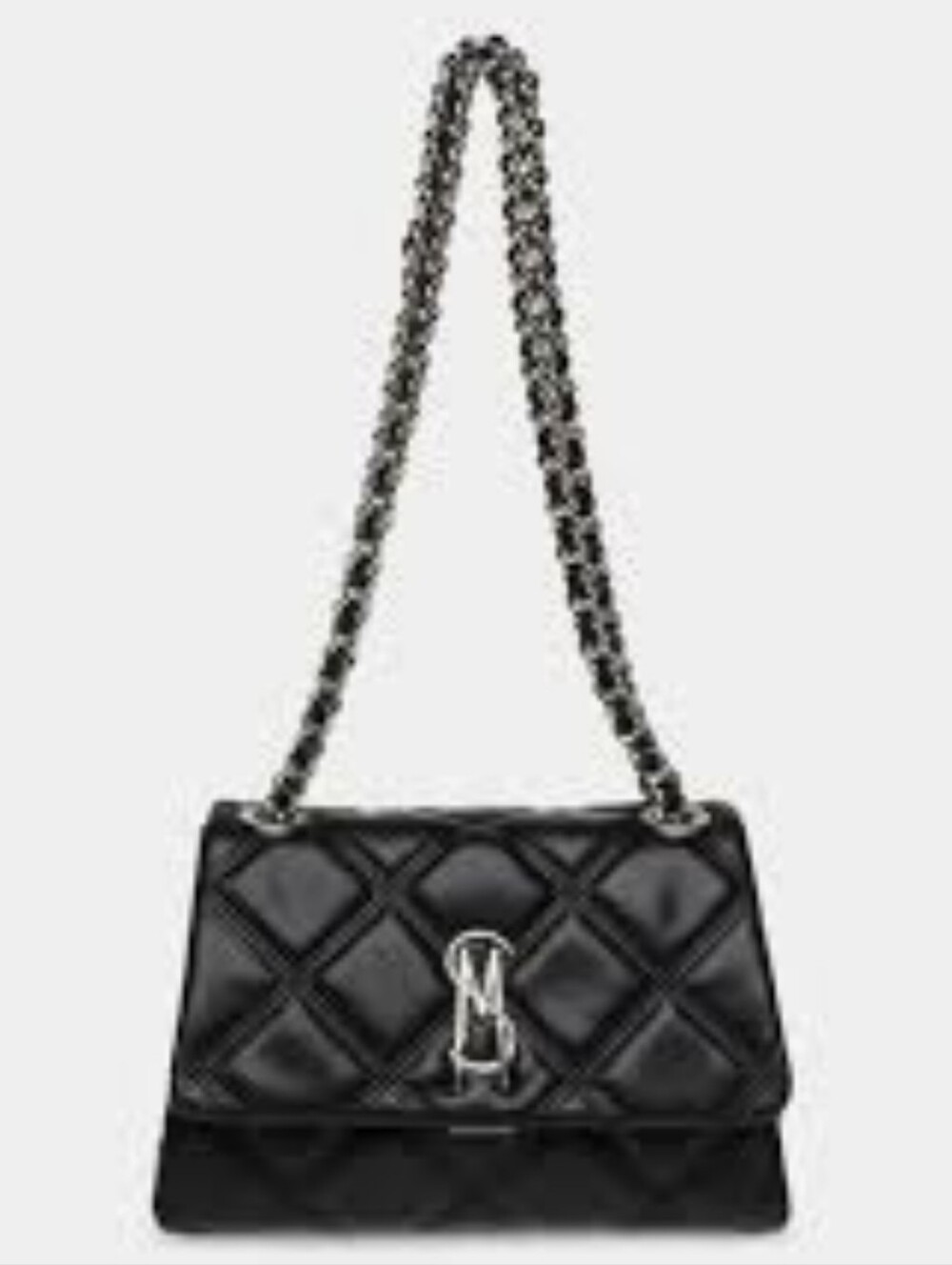 Steve Madden Black Quilted Shoulder Bag with Silver Chain